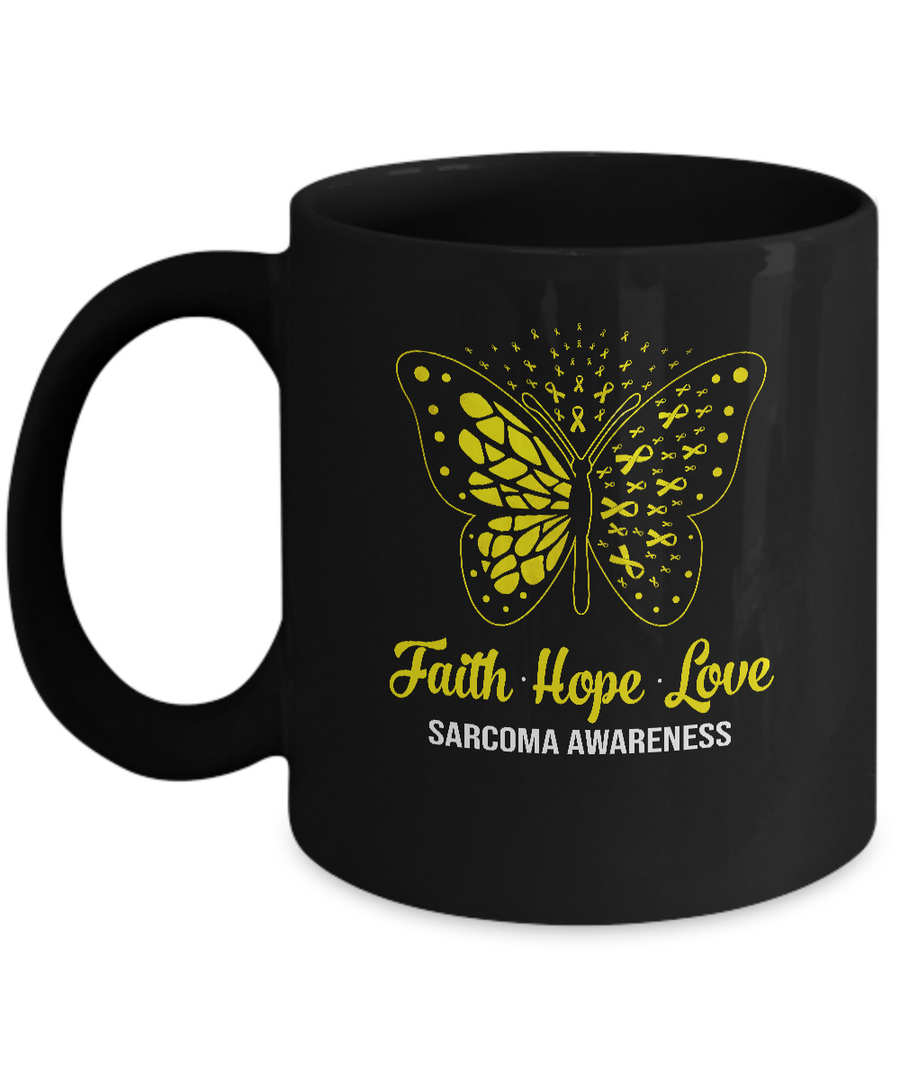 Faith Hope Love Yellow Butterfly Sarcoma Awareness Mug-Coffee Mug-11oz Mug-Black