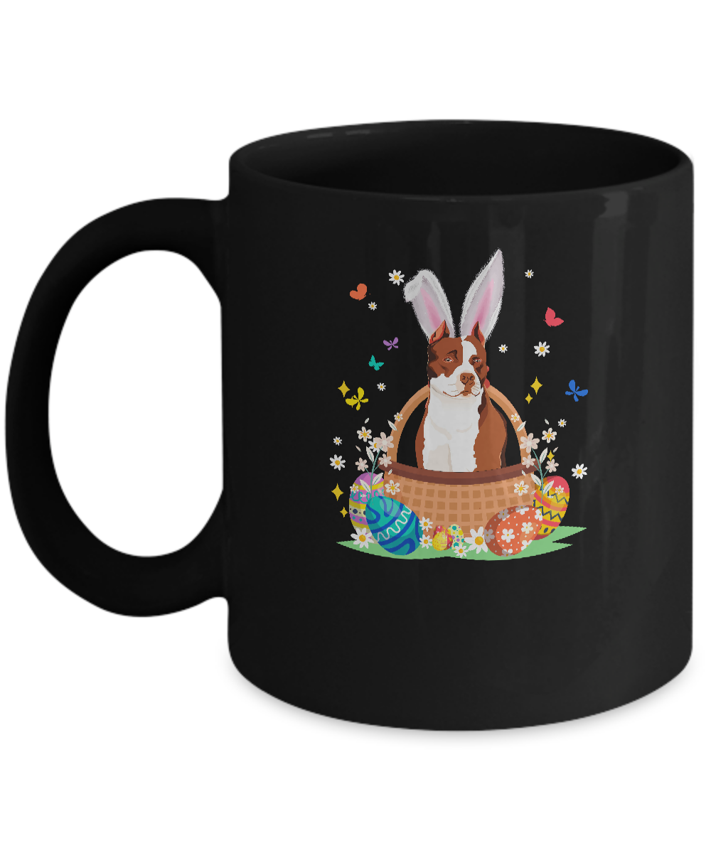 Pit bull Bunny Hat Rabbit Easter Eggs Mug-Coffee Mug-11oz Mug-Black