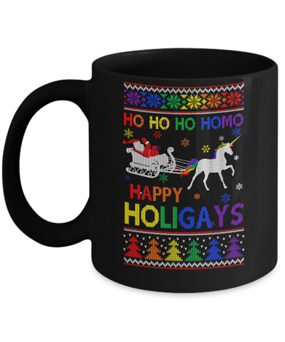 Ho Ho Ho Santa Riding Unicorrn Happy Holigays LGBT Mug-Coffee Mug-11oz Mug-Black