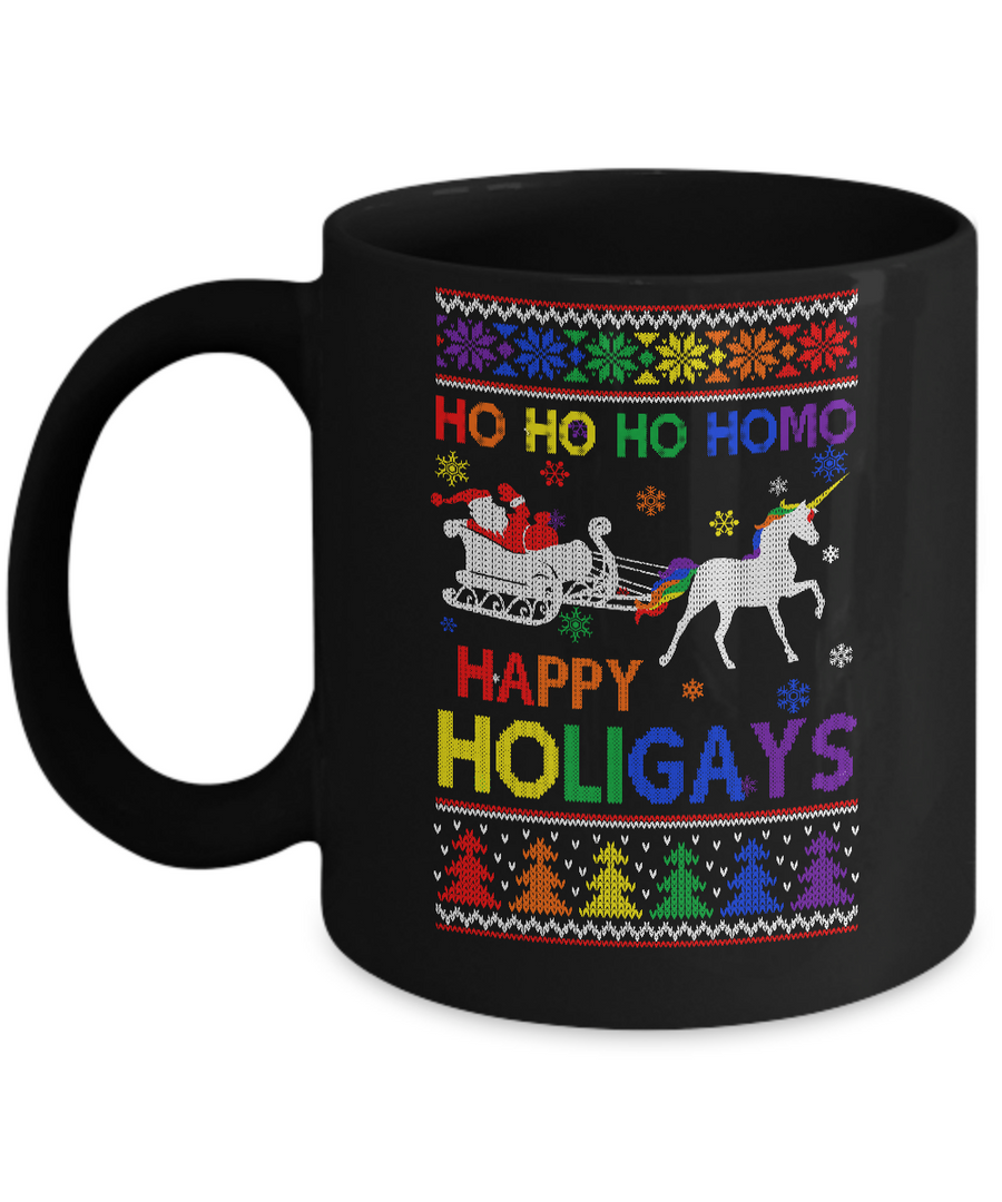 Ho Ho Ho Santa Riding Unicorrn Happy Holigays LGBT Mug-Coffee Mug-11oz Mug-Black