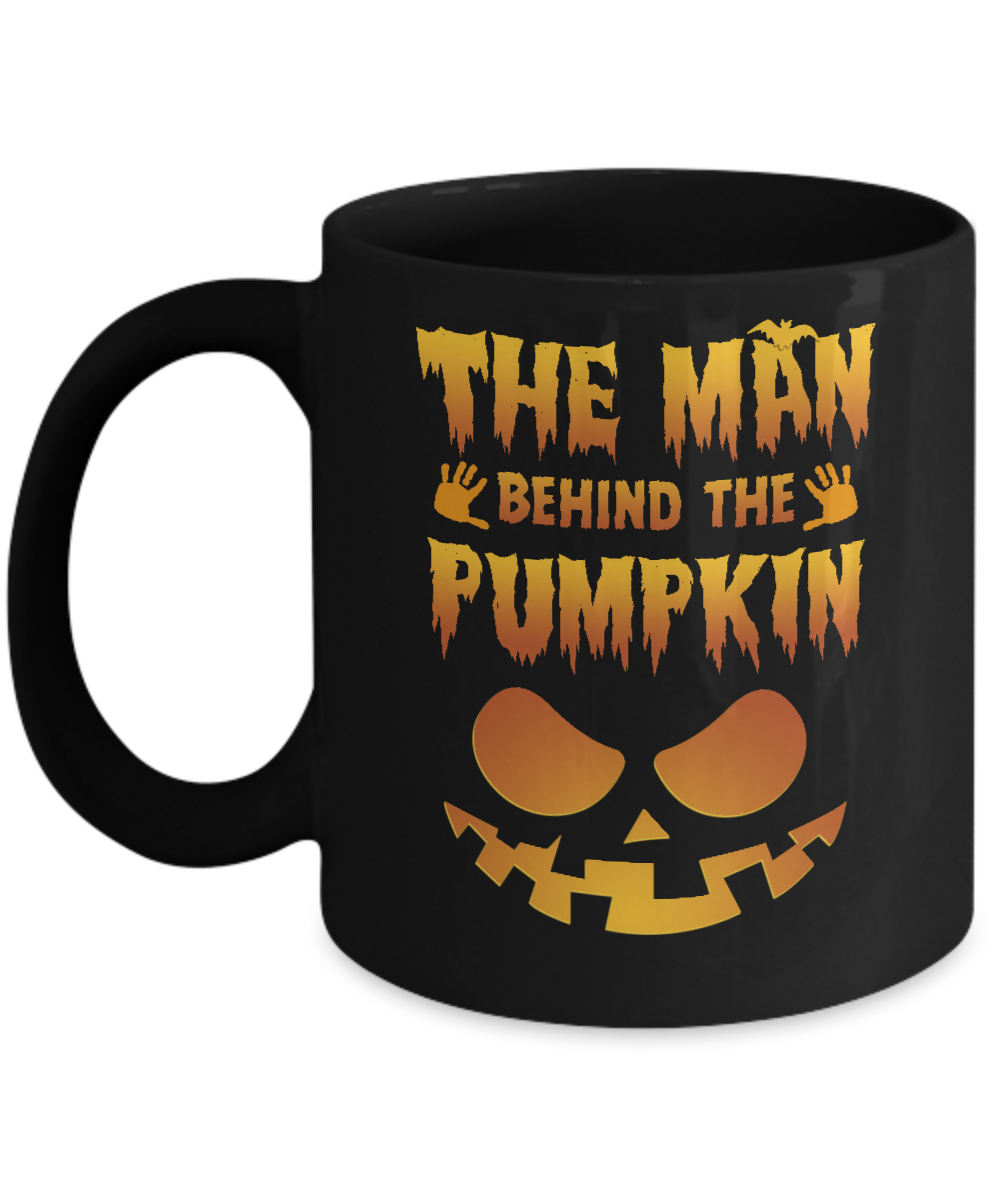 The Man Behind The Pumpkin Funny Pregnant Halloween Mug-Coffee Mug-11oz Mug-Black