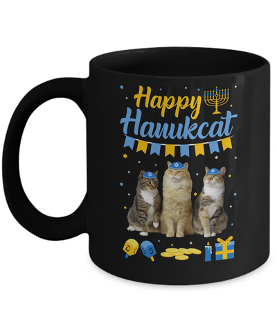 Jewish Hanukkah Cat Happy Hanukcat Christmas Gift Mug-Coffee Mug-11oz Mug-Black
