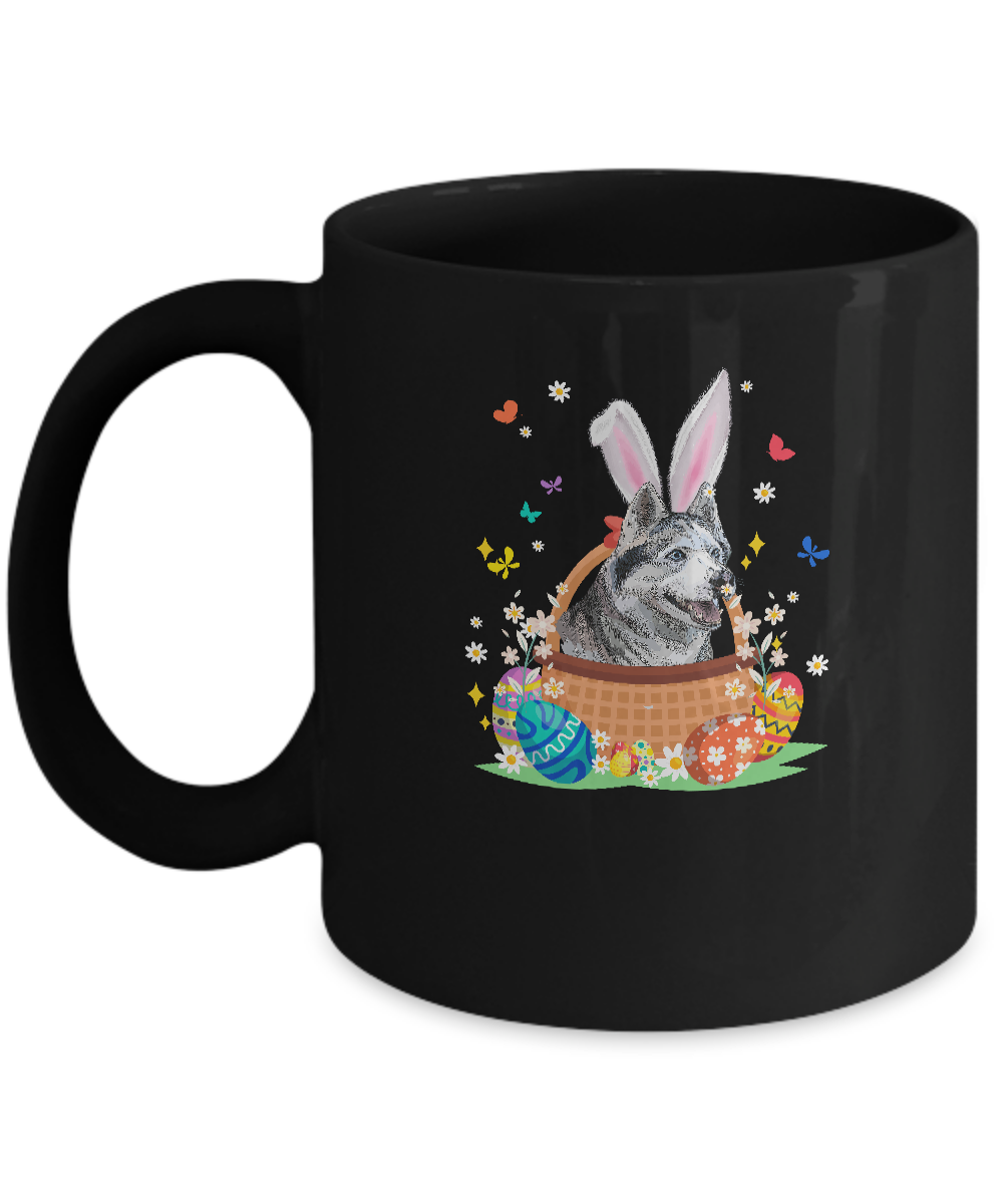 Siberian Husky Bunny Hat Rabbit Easter Eggs Mug-Coffee Mug-11oz Mug-Black