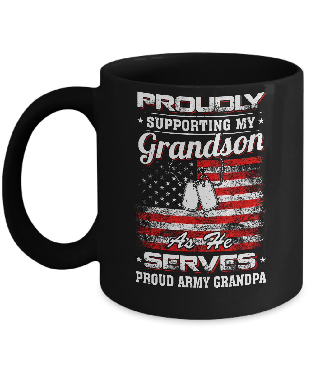 Supporting My Grandson As He Serves Proud Army Grandpa Mug-Coffee Mug-11oz Mug-Black