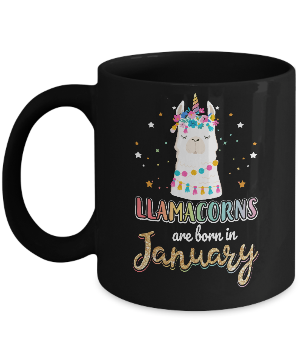 Llama Unicorn Llamacorns Born In January Birthday Gift Mug-Coffee Mug-11oz Mug-Black
