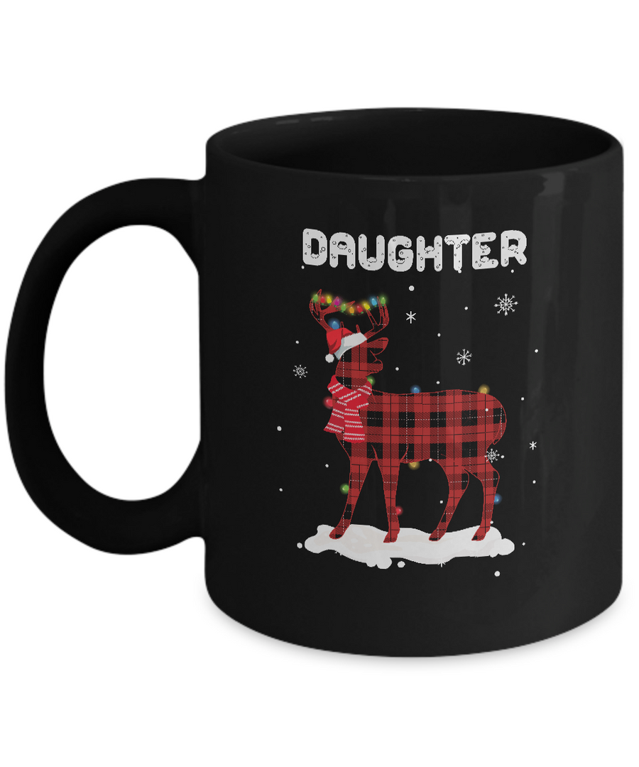 Daughter Deer Red Plaid Christmas Family Matching Pajamas Mug-Coffee Mug-11oz Mug-Black