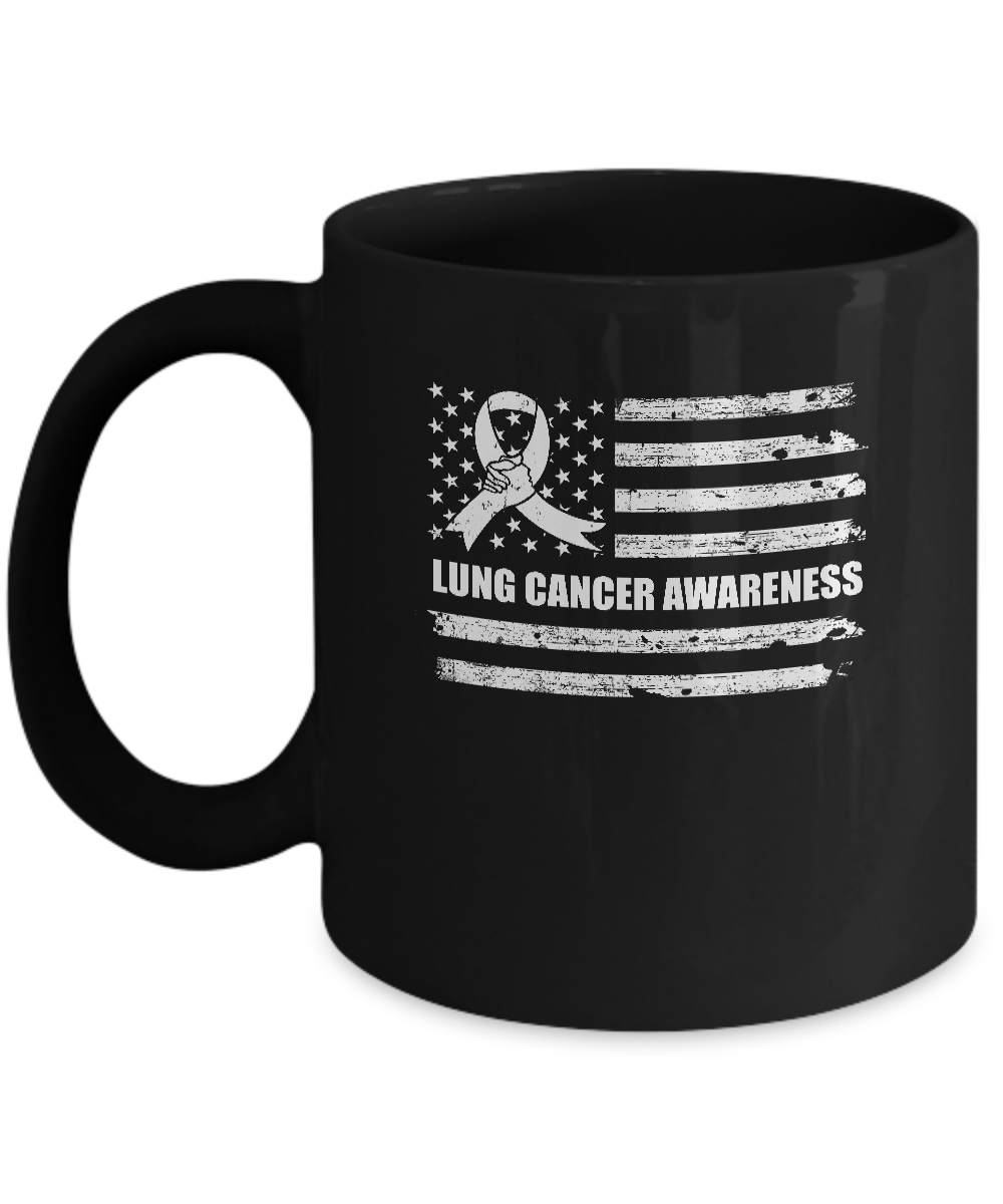 Clear Ribbon Lung Cancer Awareness US Flag Mug-Coffee Mug-11oz Mug-Black