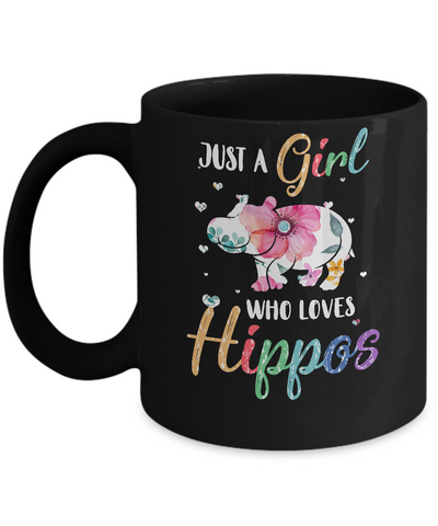 Just A Girl Who Loves Hippos Cute Hippo Lover Mug-Coffee Mug-11oz Mug-Black
