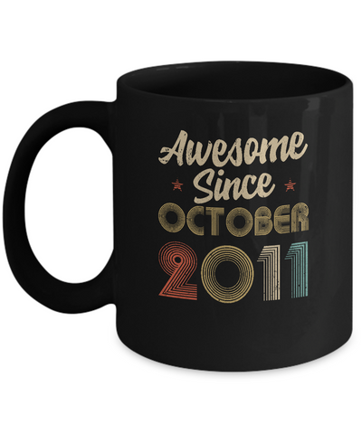 Awesome Since October 2011 Vintage 10th Birthday Gifts Youth Mug-Coffee Mug-11oz Mug-Black