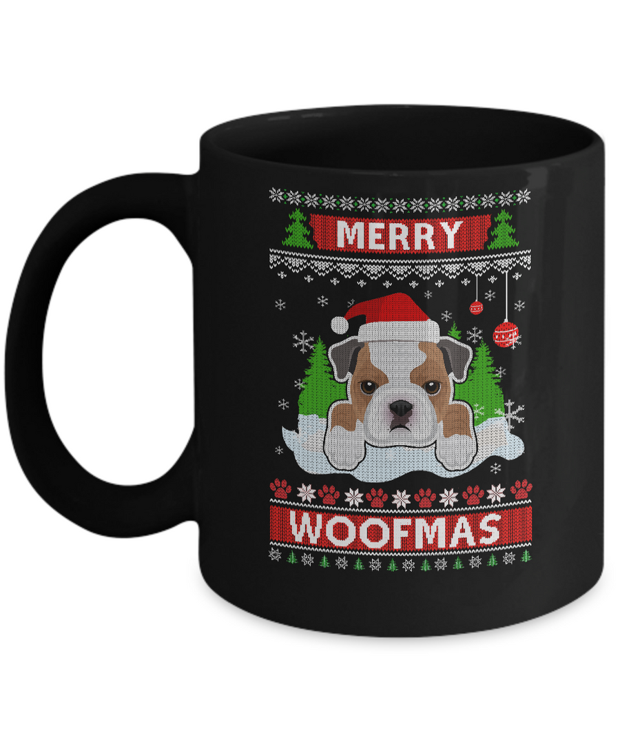 Bulldog Merry Woofmas Ugly Christmas Sweater Mug-Coffee Mug-11oz Mug-Black