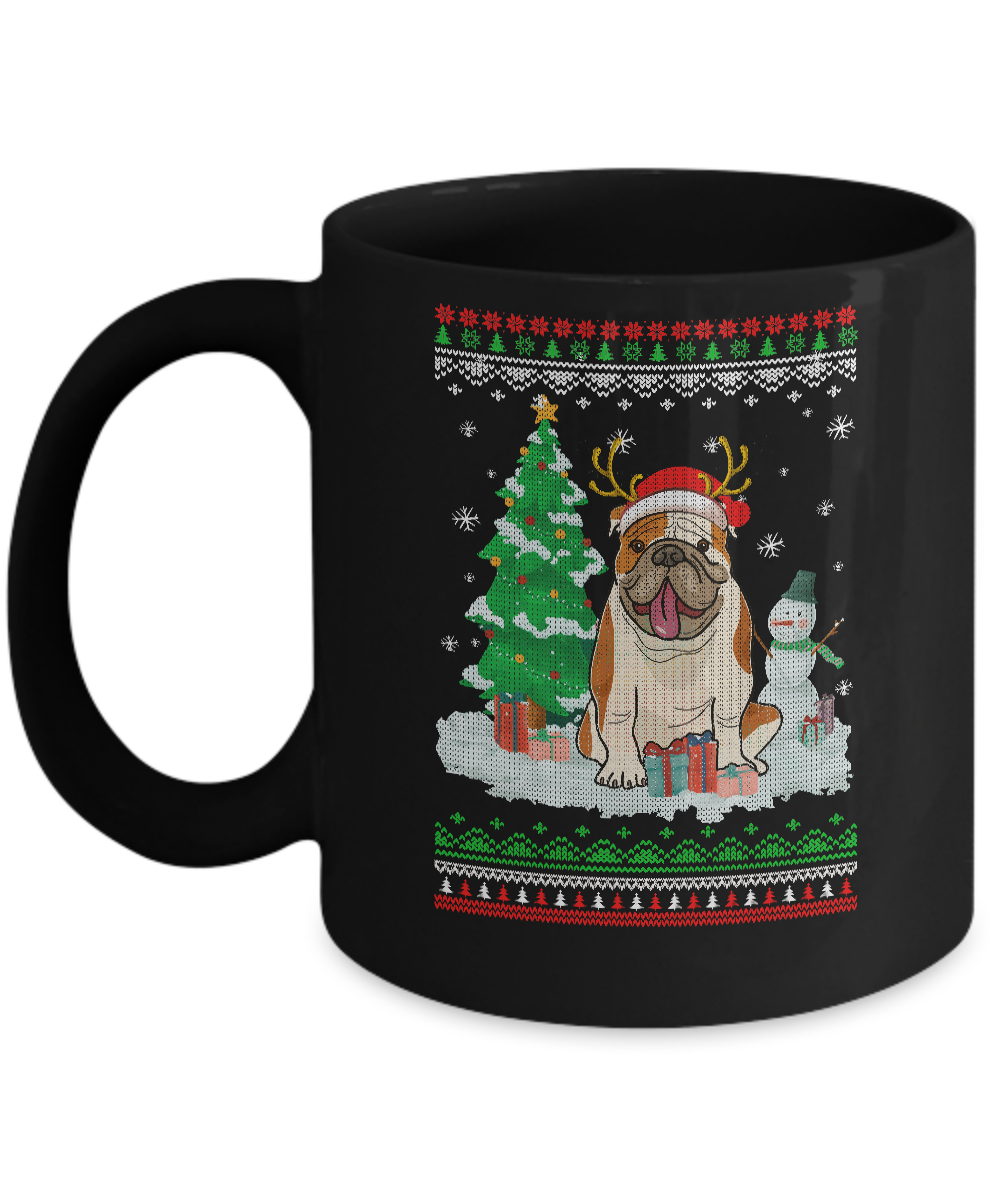 Cute Reindeer Bulldog Christmas Puppie Dog Sweater Mug-Coffee Mug-11oz Mug-Black