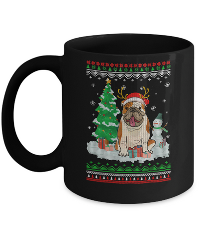 Cute Reindeer Bulldog Christmas Puppie Dog Sweater Mug-Coffee Mug-11oz Mug-Black