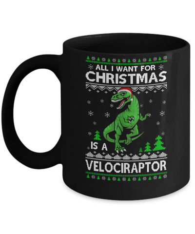 Funny Velociraptor Dinosaur Christmas Ugly Sweater Mug-Coffee Mug-11oz Mug-Black