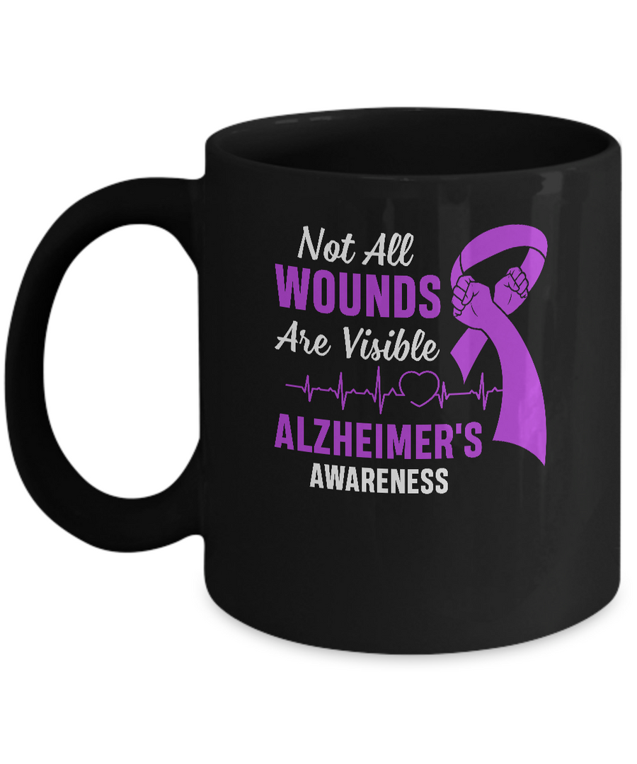 Alzheimer's Awareness Purple Not All Wounds Are Visible Mug-Coffee Mug-11oz Mug-Black