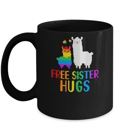 Free Sister Hugs Llama Rainbow Heart LGBT Pride Month Mug-Coffee Mug-11oz Mug-Black