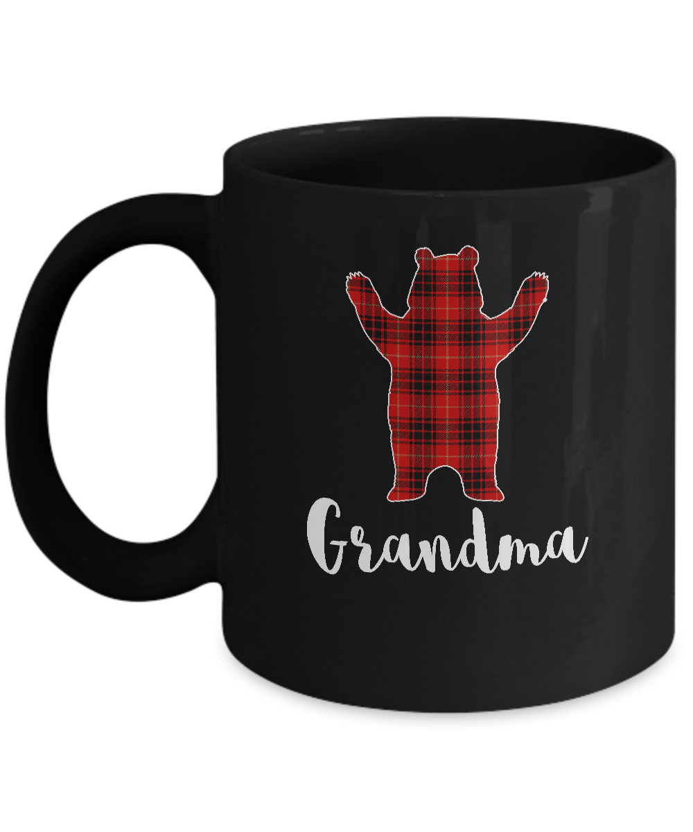 Red Grandma Bear Buffalo Plaid Family Christmas Pajamas Mug-Coffee Mug-11oz Mug-Black
