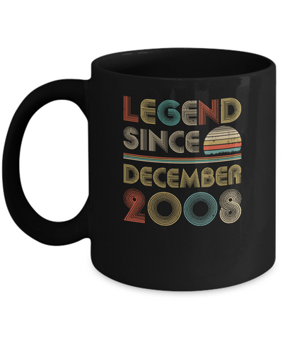 Legend Since December 2008 Vintage 13th Birthday Gifts Youth Mug-Coffee Mug-11oz Mug-Black