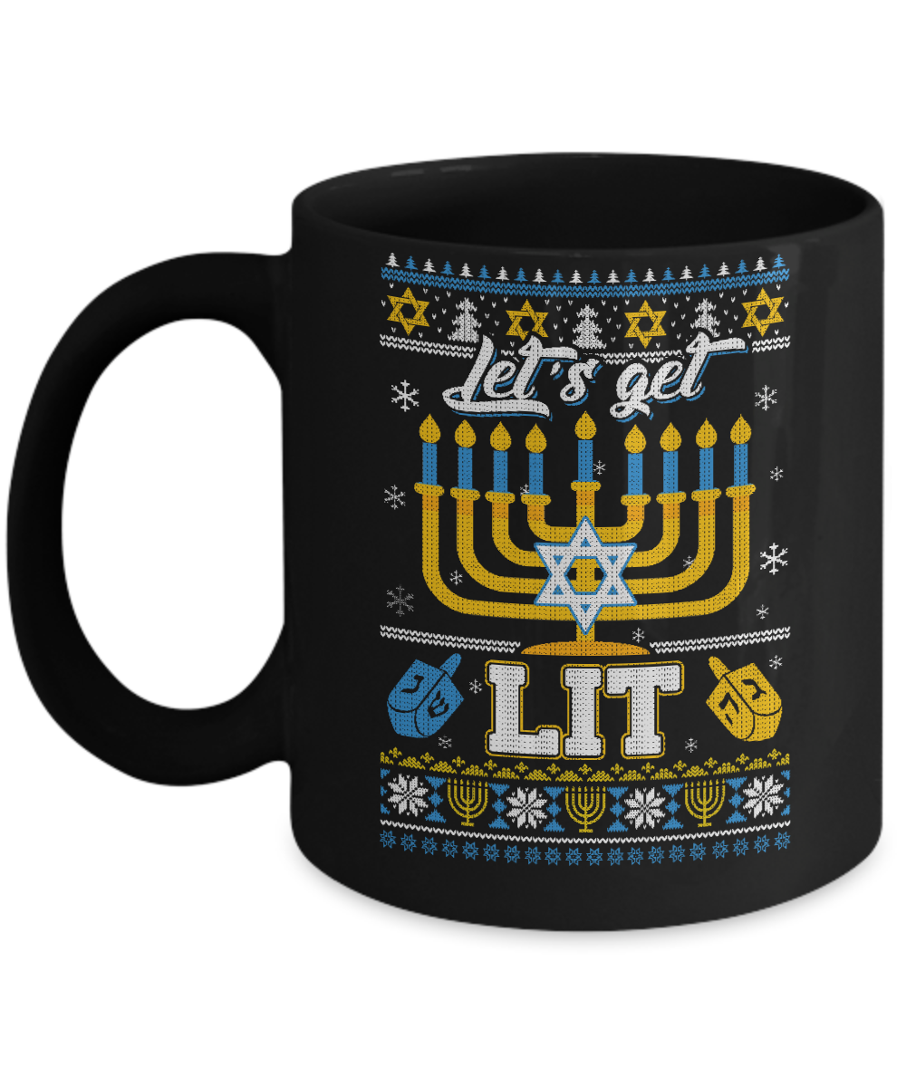 Funny Happy Hanukkah Chanukah Let's Get Lit Ugly Sweater Mug