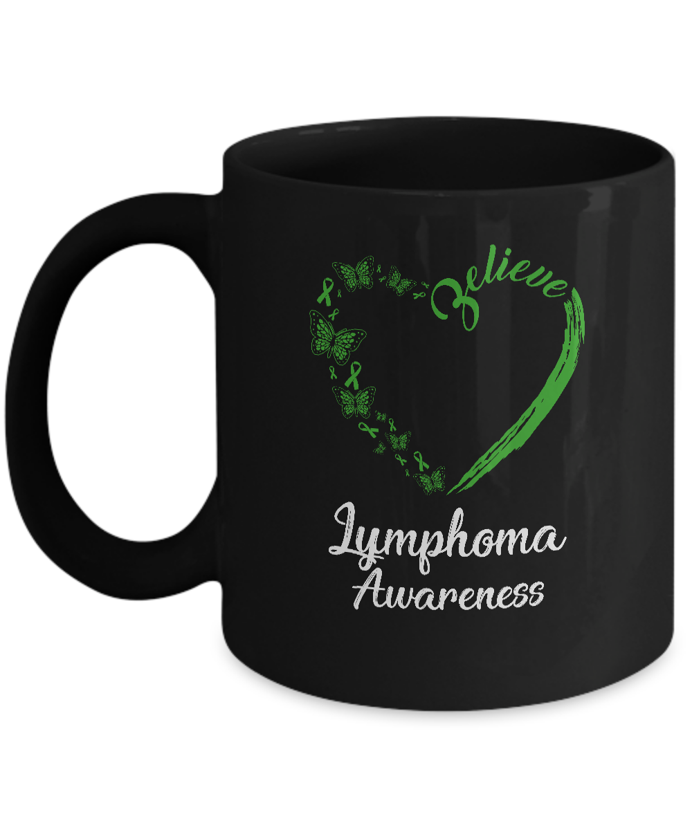 Butterfly Believe Lymphoma Awareness Ribbon Gifts Mug