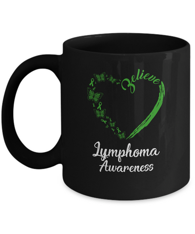 Butterfly Believe Lymphoma Awareness Ribbon Gifts Mug-Coffee Mug-11oz Mug-Black