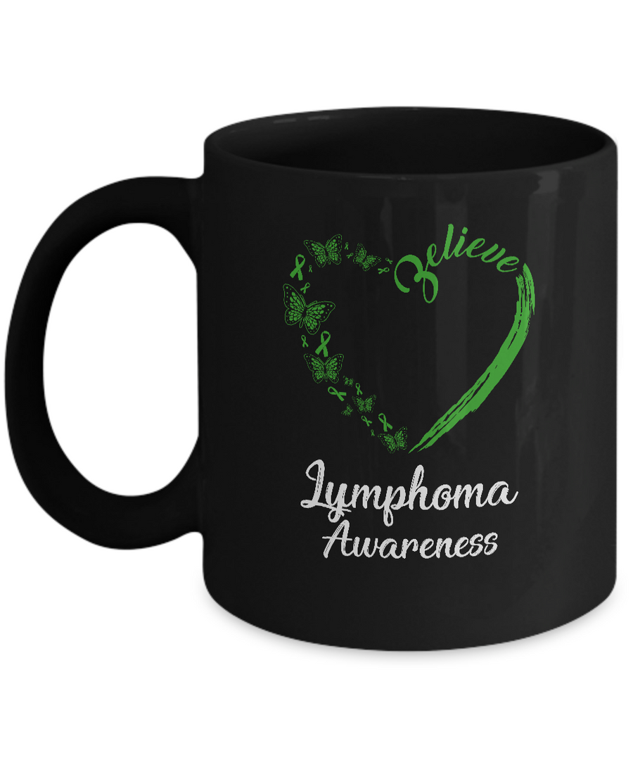 Butterfly Believe Lymphoma Awareness Ribbon Gifts Mug-Coffee Mug-11oz Mug-Black