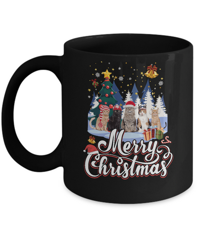 Merry Christmas Cat Women Girls Christmas Gift Mug-Coffee Mug-11oz Mug-Black