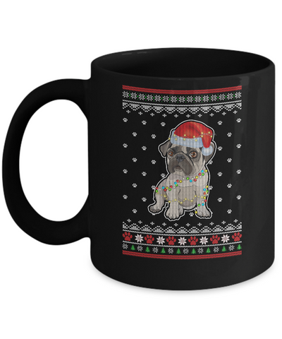 Pug Christmas Ugly Sweater Lights Dog Xmas Gift Mug-Coffee Mug-11oz Mug-Black