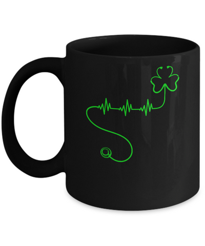 Shamrock Nurse Stethoscopes Heartbeat St Patrick Day Mug-Coffee Mug-11oz Mug-Black