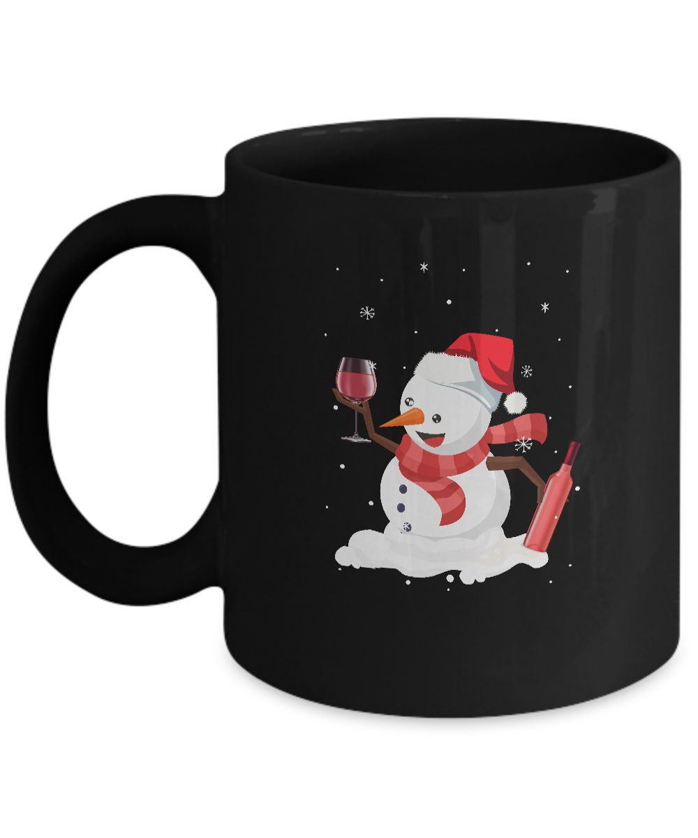 Snowman Wine Drinking Wine Lovers Christmas Gift Mug-Coffee Mug-11oz Mug-Black