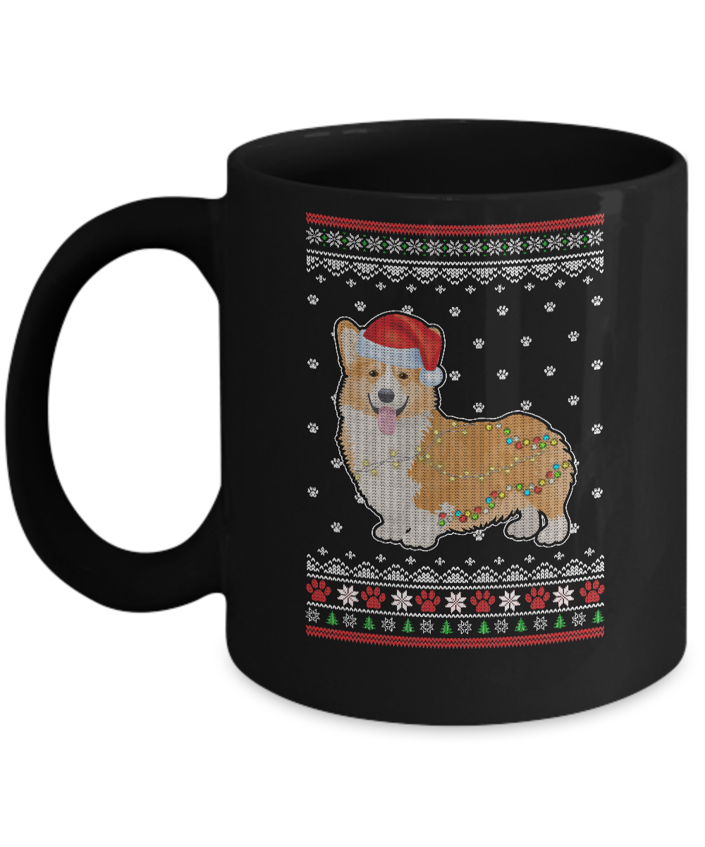 Corgi Christmas Ugly Sweater Lights Dog Xmas Gift Mug-Coffee Mug-11oz Mug-Black