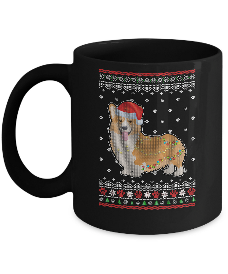 Corgi Christmas Ugly Sweater Lights Dog Xmas Gift Mug-Coffee Mug-11oz Mug-Black