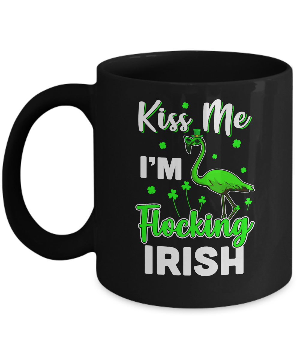 Kiss Me I'm Flocking Irish Green Flamingo St Patrick's Day Mug-Coffee Mug-11oz Mug-Black