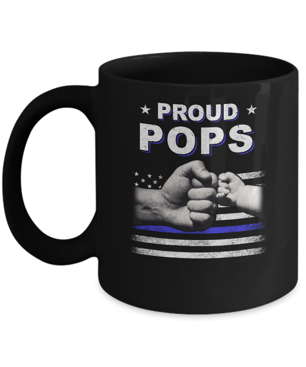 Proud Pops Police Thin Blue Line Flag Fathers Day Mug-Coffee Mug-11oz Mug-Black