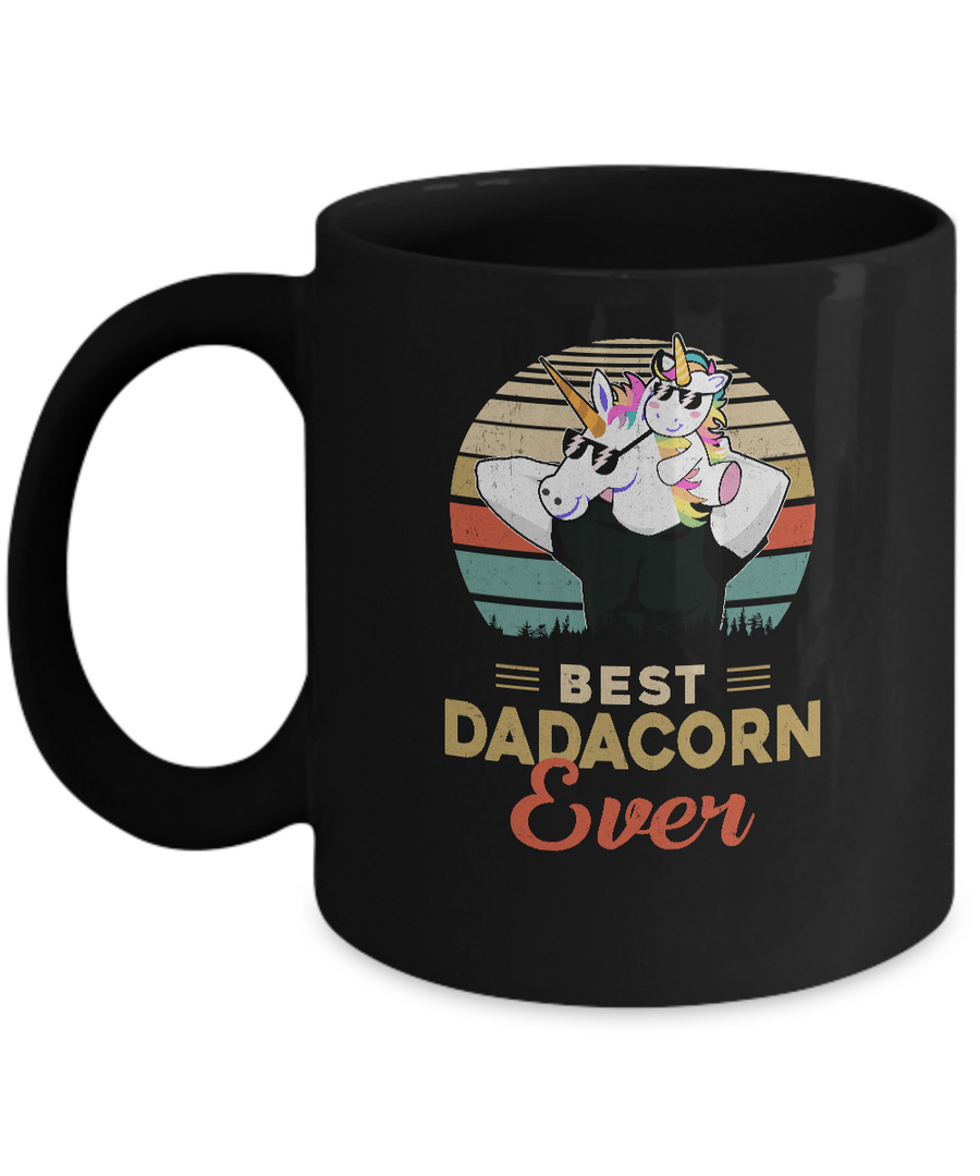 Vintage Best Dadacorn Ever Dad And Baby Unicorn Father's Day Mug-Coffee Mug-11oz Mug-Black