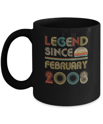 Legend Since February 2008 Vintage 13th Birthday Gifts Youth Mug-Coffee Mug-11oz Mug-Black