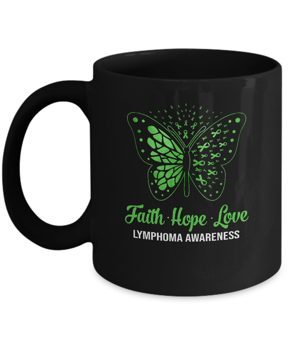 Faith Hope Love Green Butterfly Lymphoma Awareness Mug-Coffee Mug-11oz Mug-Black
