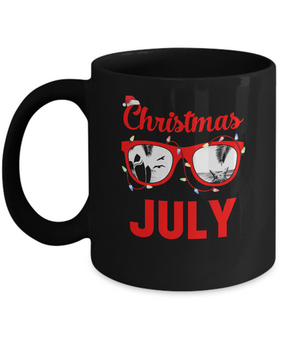 July In Christmas Santa Hat Sunglasses Summer Vacation Mug-Coffee Mug-11oz Mug-Black
