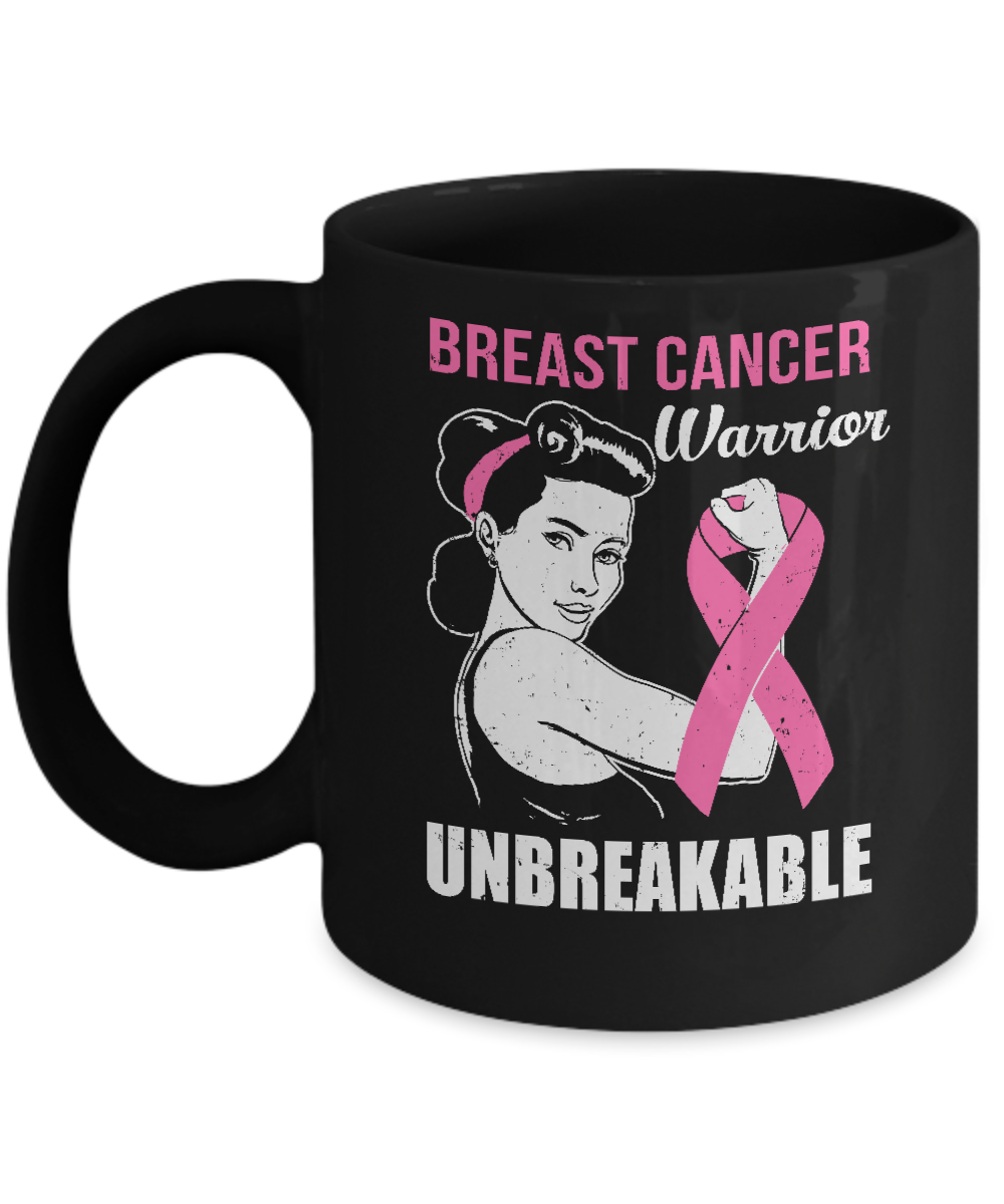 Breast Cancer Warrior Unbreakable Breast Cancer Awareness Mug-Coffee Mug-11oz Mug-Black