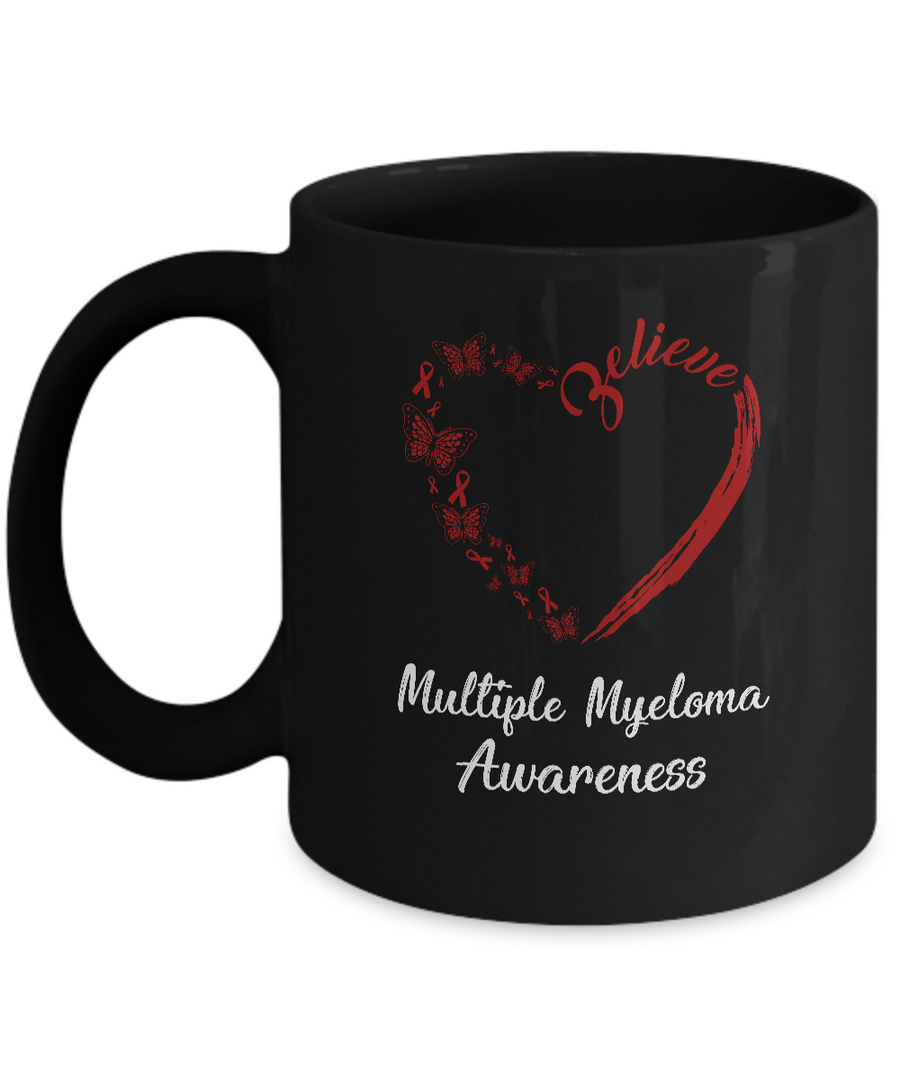 Butterfly Believe Multiple Myeloma Awareness Ribbon Gifts Mug-Coffee Mug-11oz Mug-Black