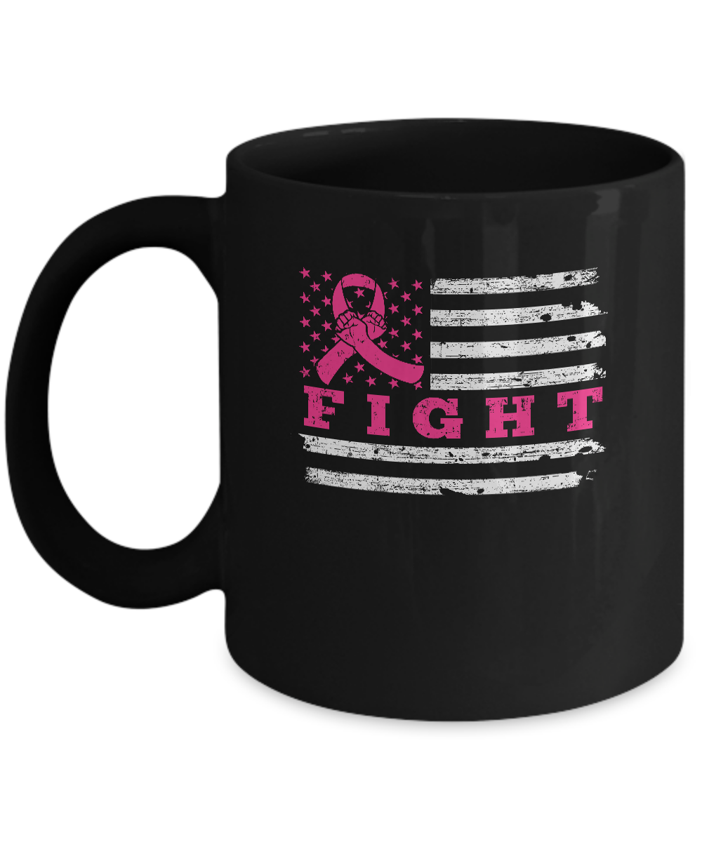 Fight Pink Ribbon US Flag Breast Cancer Awareness Mug