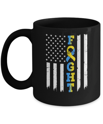 Down Syndrome Awareness American Flag Distressed Mug-Coffee Mug-11oz Mug-Black