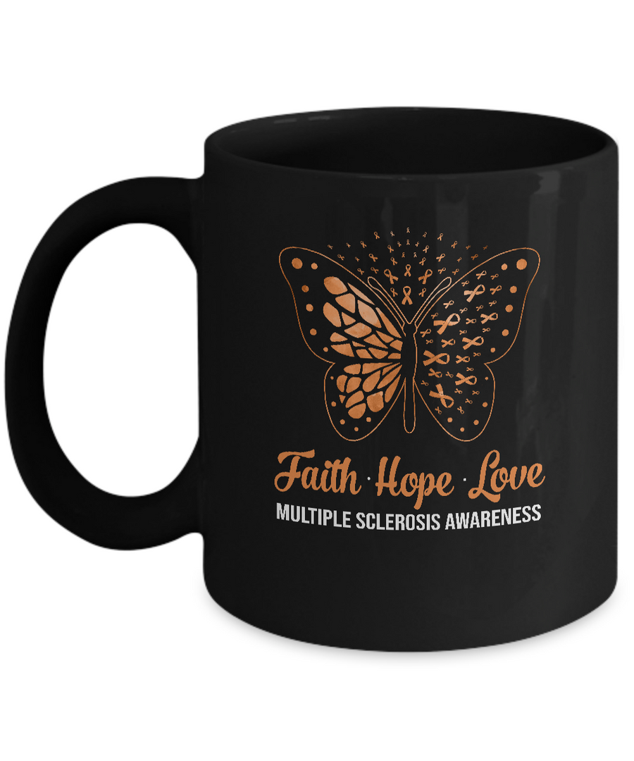 Faith Hope Love Orange Butterfly Multiple Sclerosis Awareness Mug-Coffee Mug-11oz Mug-Black