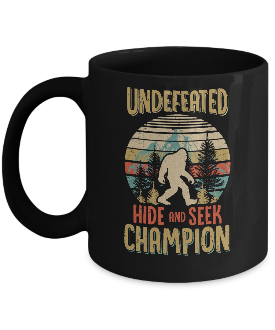 Vintage Bigfoot Undefeated Hide And Seek Champion Mug-Coffee Mug-11oz Mug-Black
