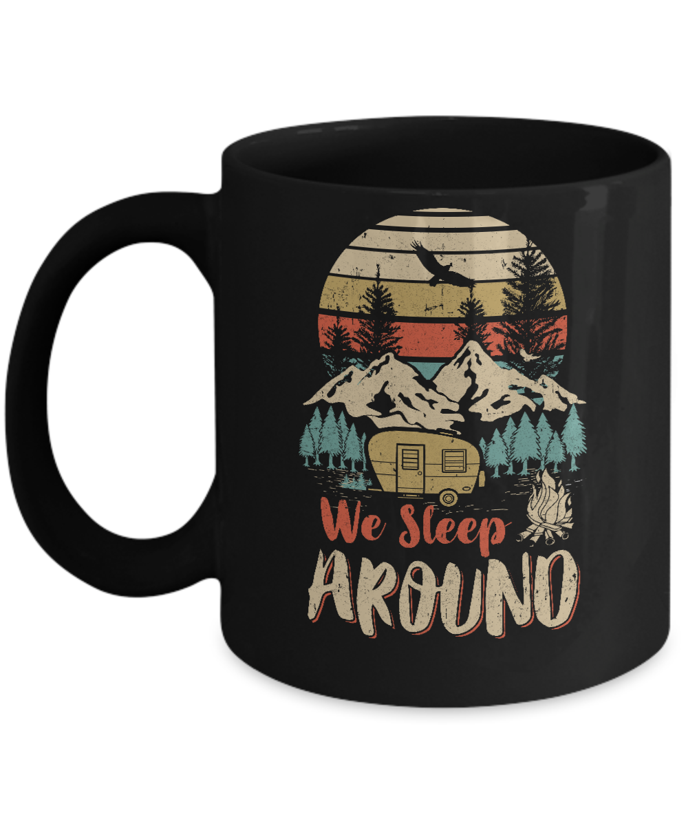 Vintage We Sleep Around Funny Husband Wife Camping Mug-Coffee Mug-11oz Mug-Black