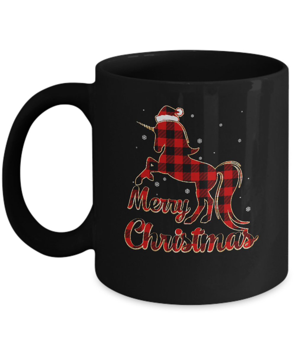 Red Buffalo Plaid Unicorn Merry Christmas Mug