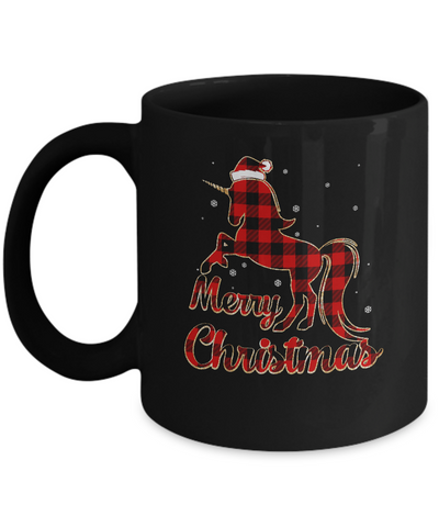 Red Buffalo Plaid Unicorn Merry Christmas Mug-Coffee Mug-11oz Mug-Black