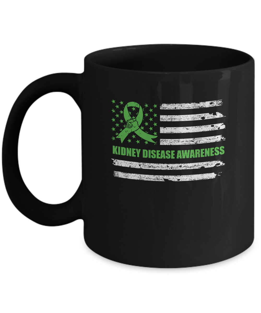 Green Ribbon Kidney Disease Awareness US Flag Mug
