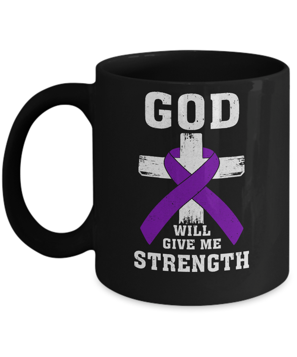 God Will Give Me Strength Purple Violet Awareness Ribbon Gift Mug-Coffee Mug-11oz Mug-Black