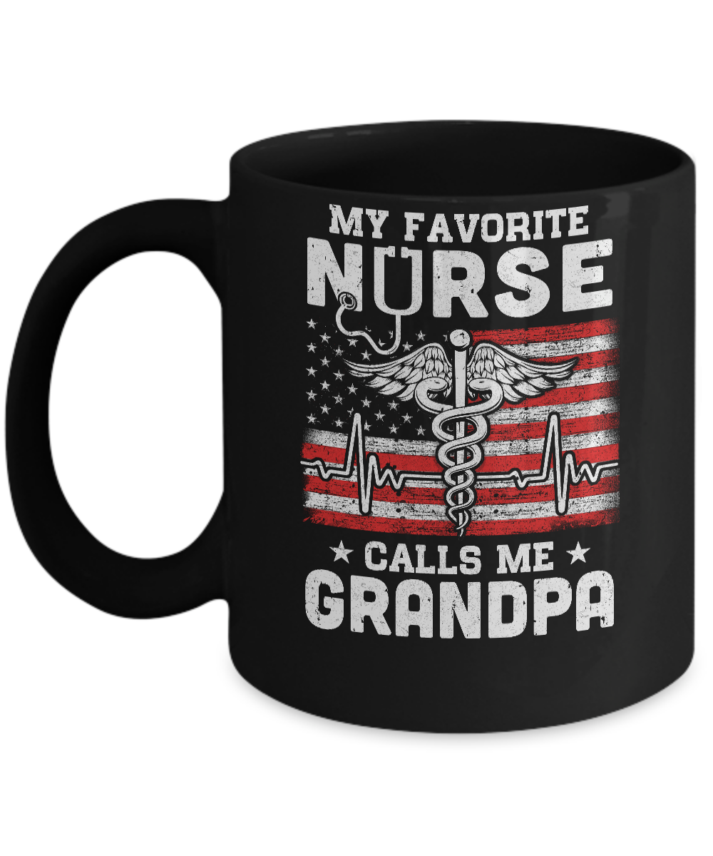 My Favorite Nurse Calls Me Grandpa USA Flag Father's Day Mug