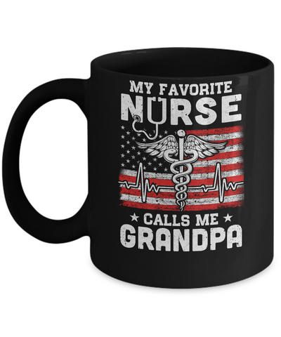 My Favorite Nurse Calls Me Grandpa USA Flag Father's Day Mug-Coffee Mug-11oz Mug-Black